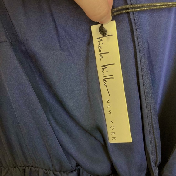 Nicole Miller Navy Blue Satin Wrap Dress High Low Cap Sleeve Size Small - Picture 6 of 8